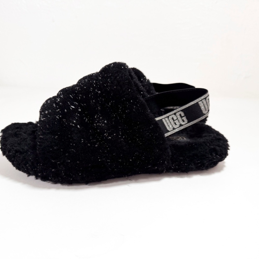UGG Fluff Yeah Slide Slippers - Black Fuzzy Sandals - Women's